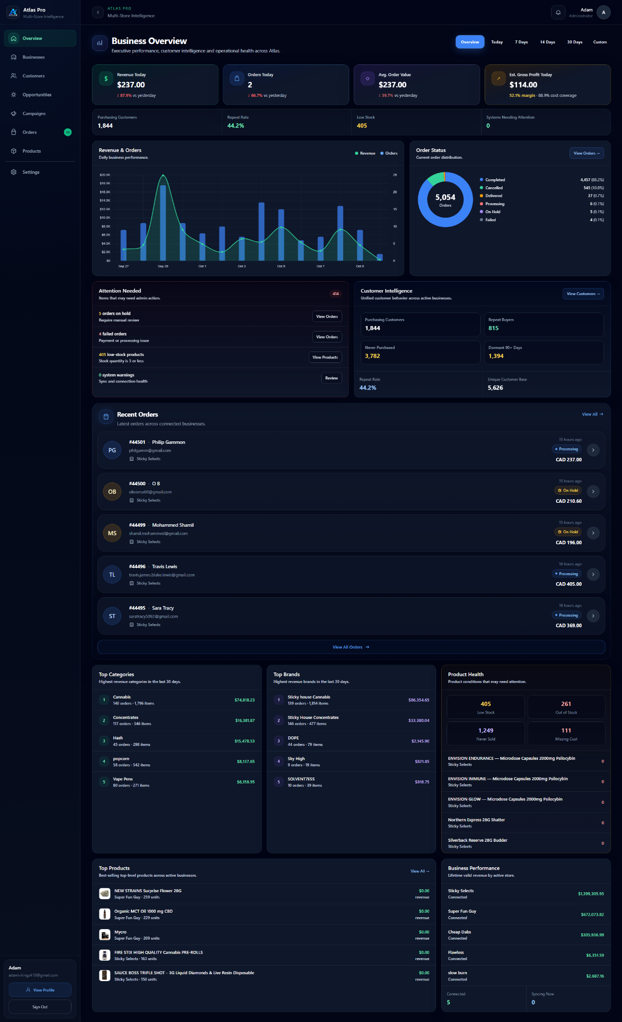 Project ATLAS business overview dashboard screenshot