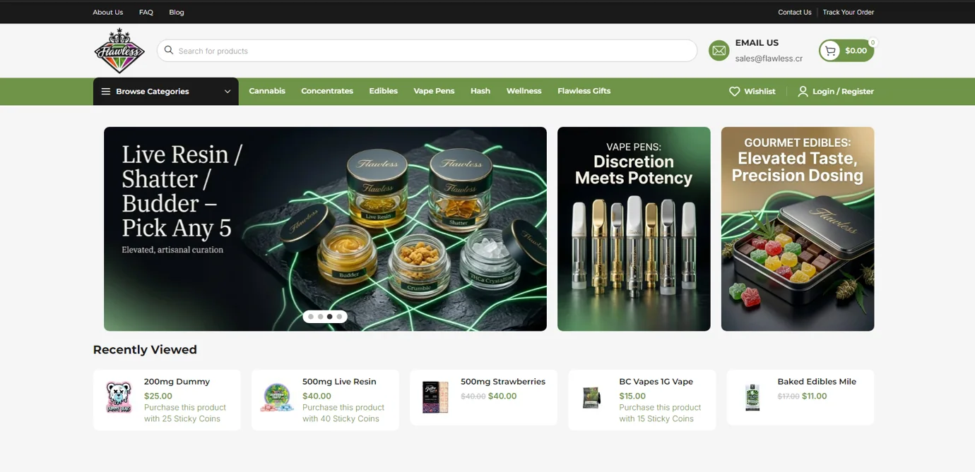 Flawless eCommerce homepage screenshot