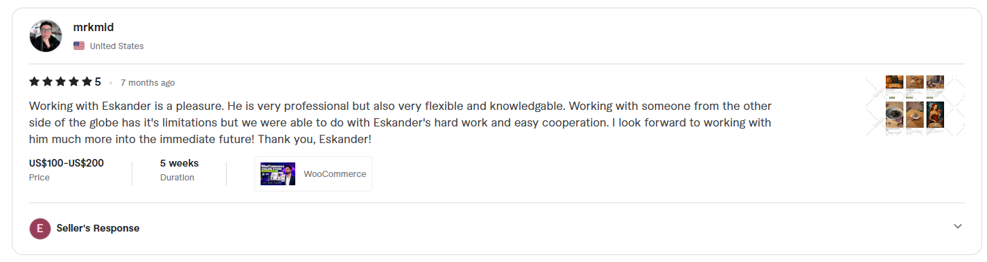 Fiverr review screenshot from mrkmid