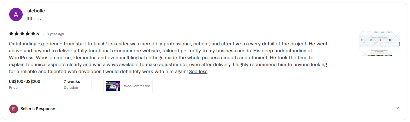 Fiverr review screenshot from alebolle