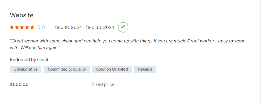 Upwork review screenshot 1
