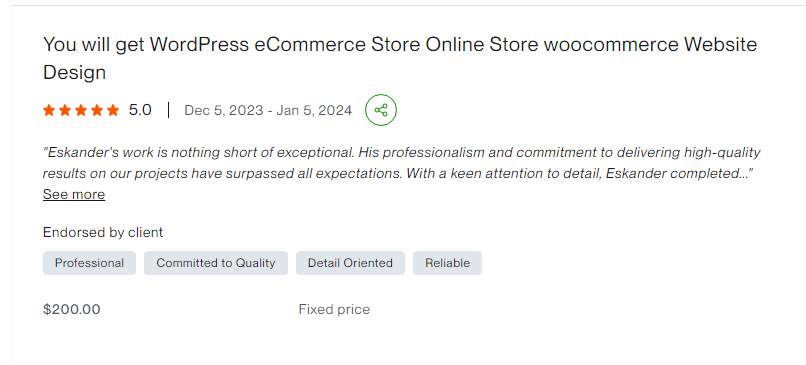 Upwork review screenshot 2