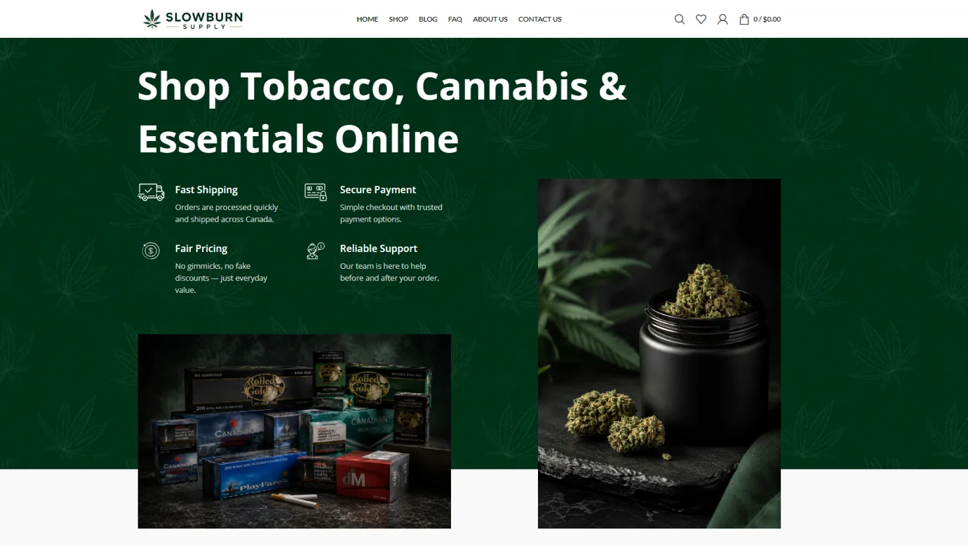 Slowburn Supply eCommerce homepage screenshot