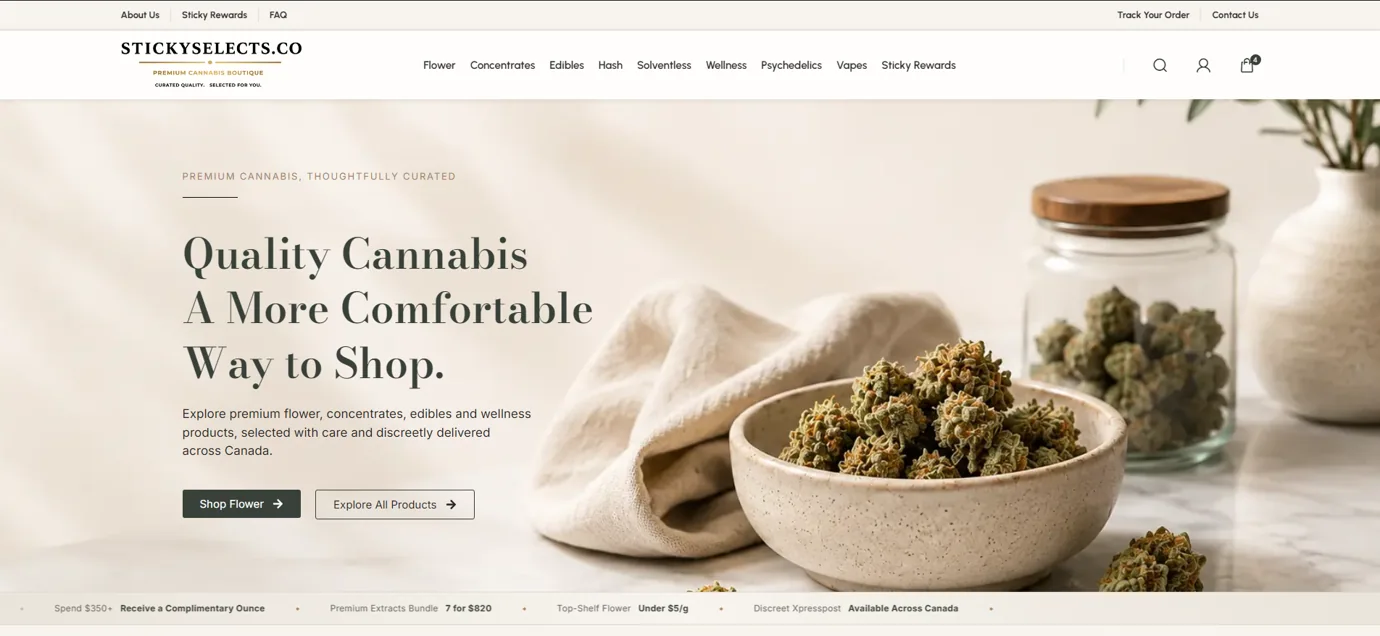 Sticky Selects eCommerce homepage screenshot